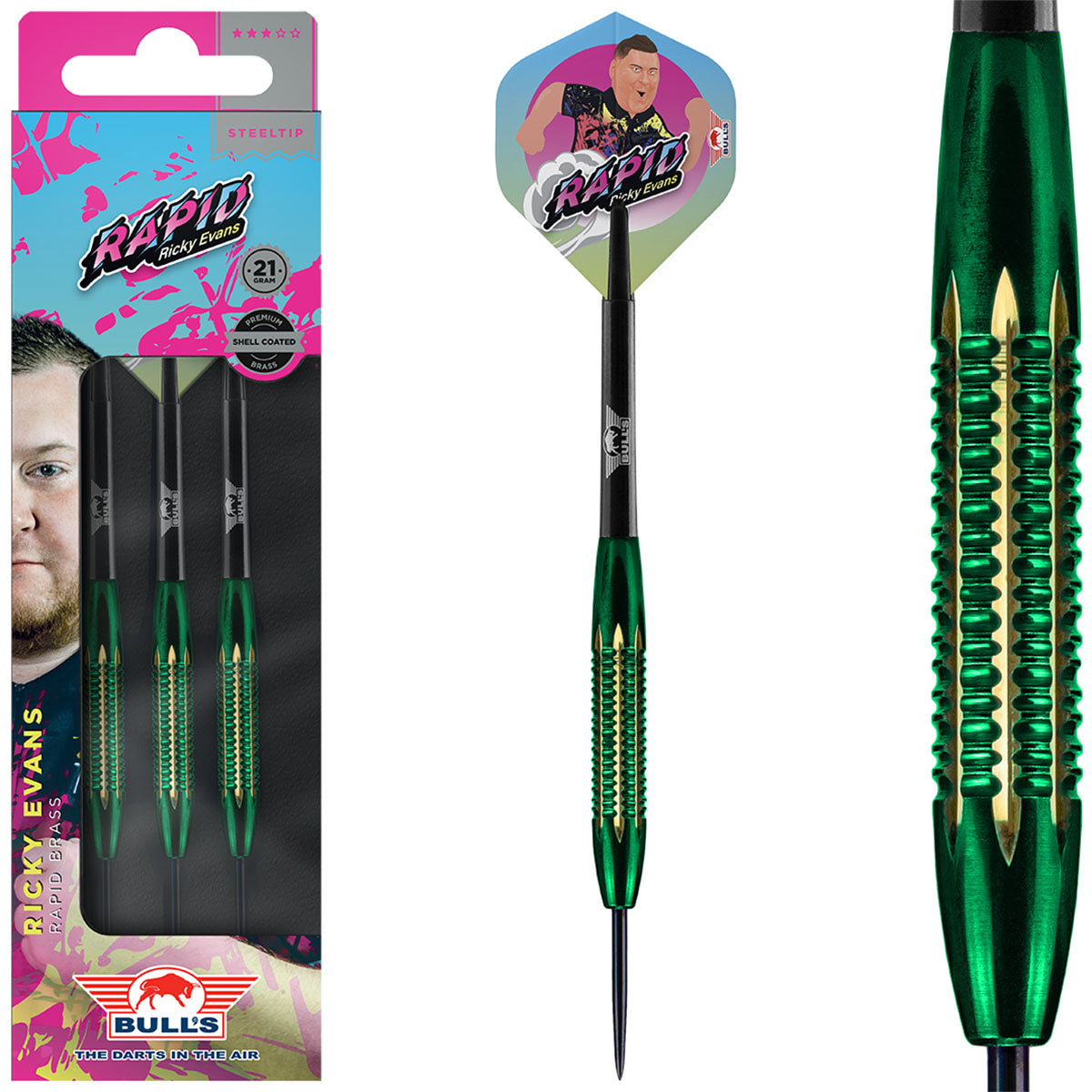 Shell Ricky Liddle Bull's Ricky Evans Shell Coated Brass Green Darts – Sports248.com